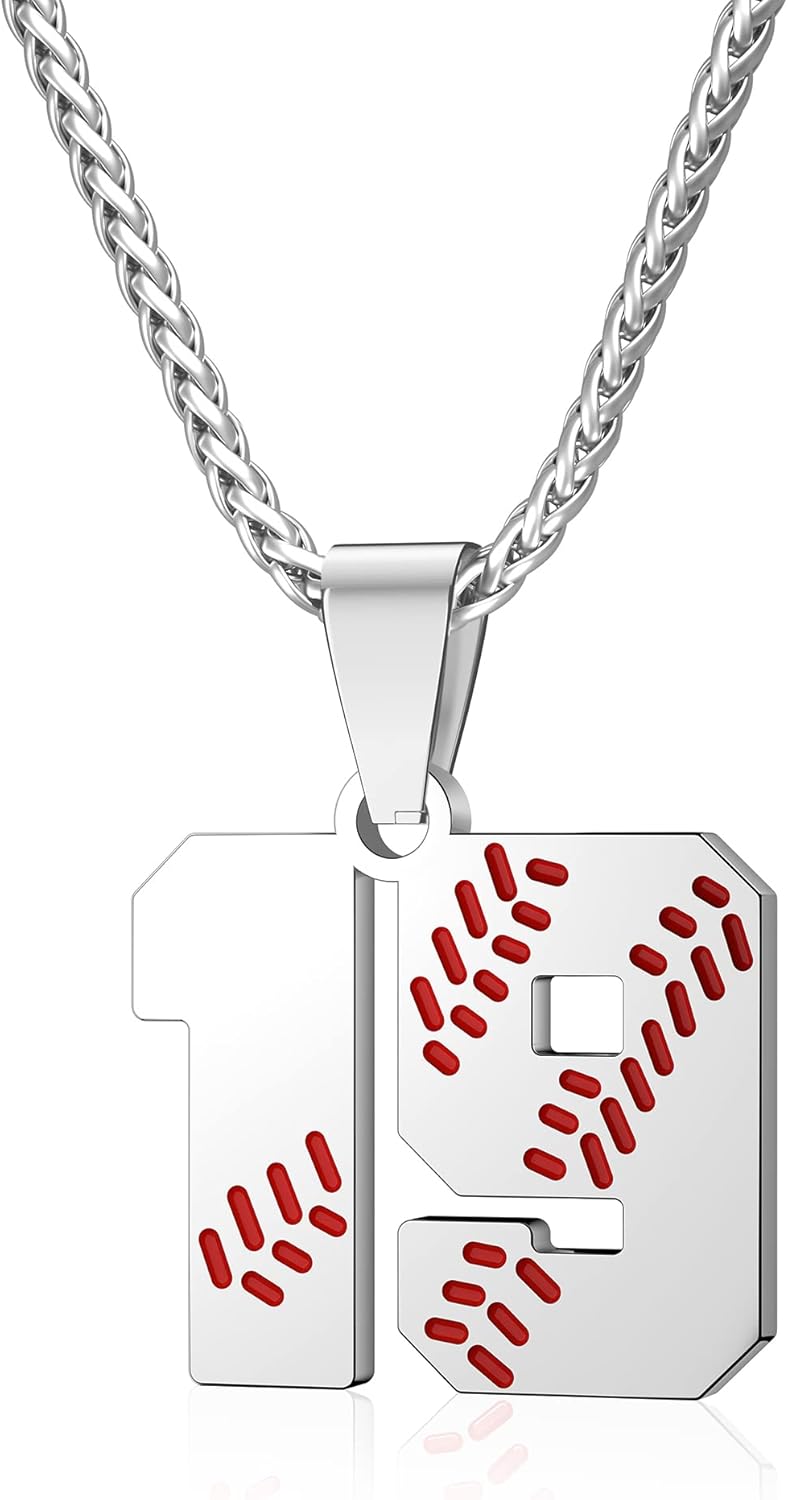 Wikavanli Personalized Baseball Jersey Number 00-99 Necklace - Stainless Steel Baseball Chain Pendant Necklace - Team Jewelry Gift for Boys, Girls, Men, Women - Image 1